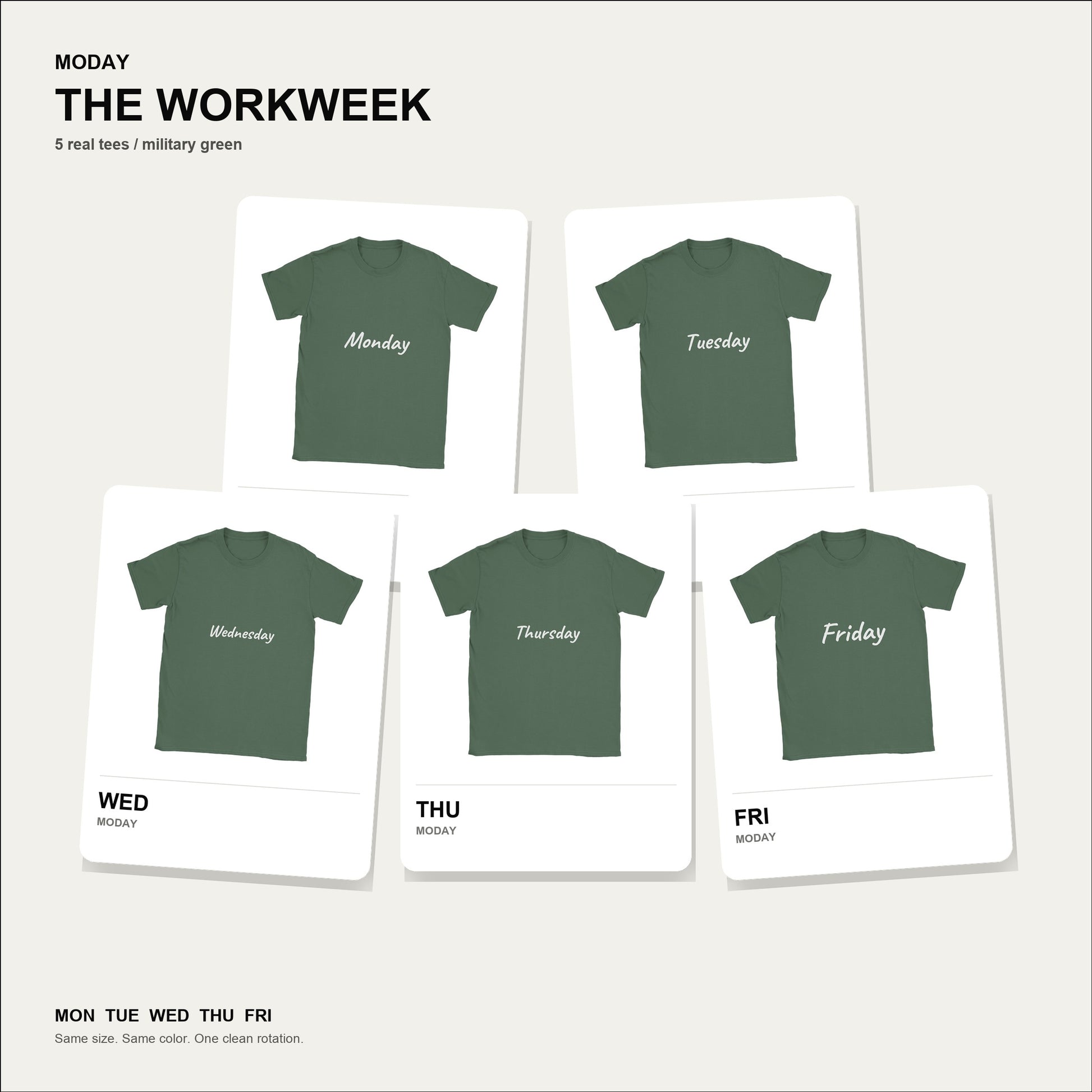 moday-the-workweek-en-caveat bundle hero ミリタリーグリーン
