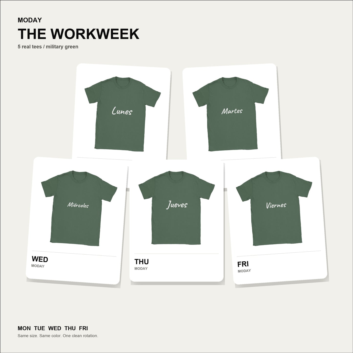 moday-the-workweek-es-caveat bundle hero ミリタリーグリーン