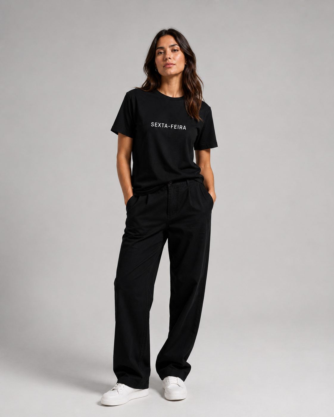 MODAY Portuguese model wearing SEXTA-FEIRA T-shirt