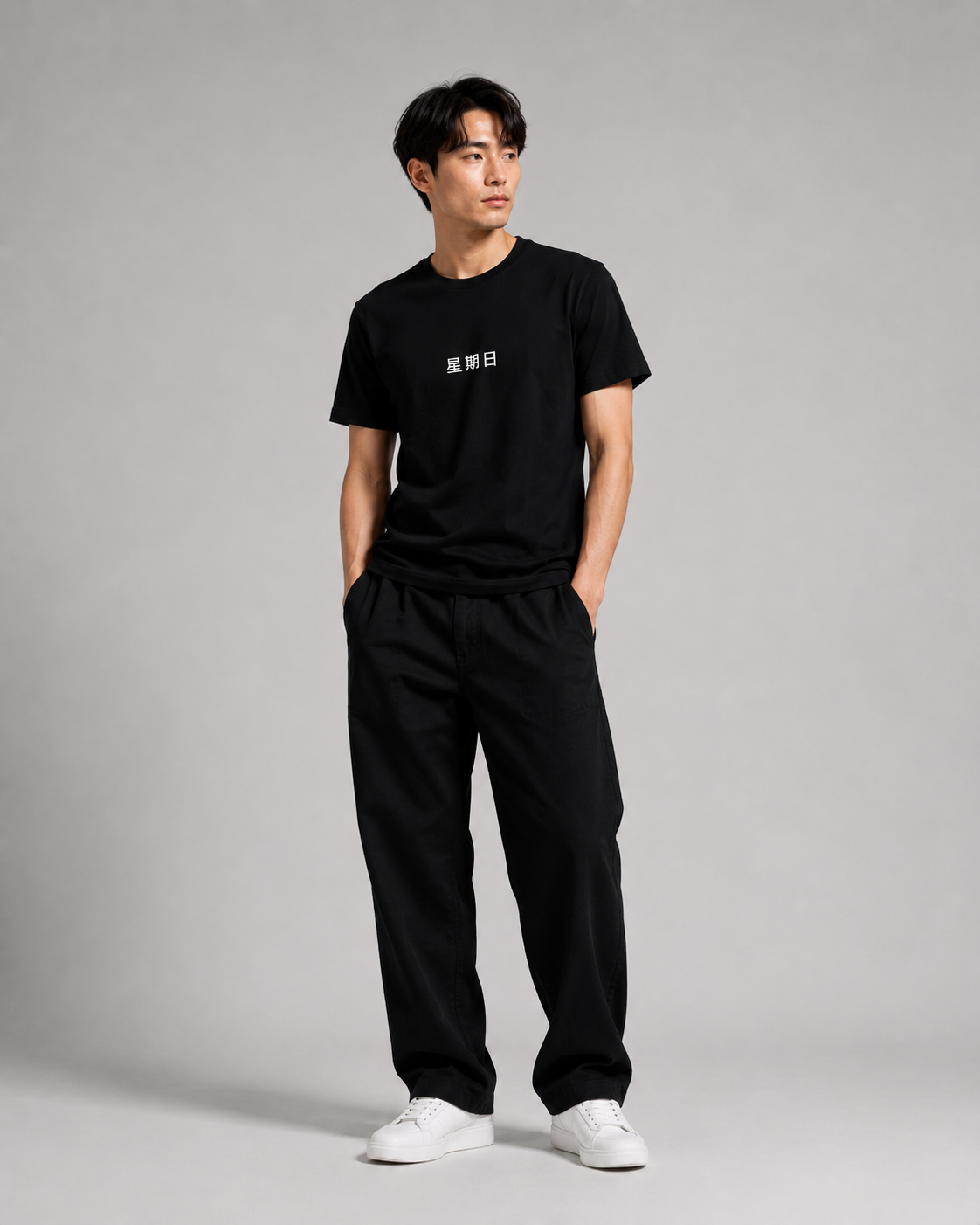 MODAY Chinese model wearing Sunday T-shirt